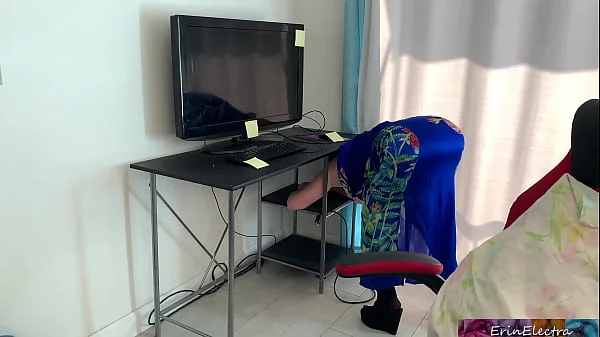 Stepmom gets stuck in a desk and stepson fucks her