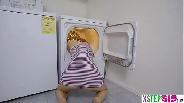 Stuck in the dryer made me fuck my sexy teen stepsister
