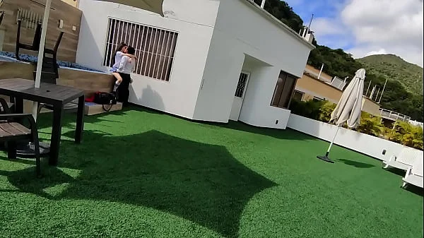 Young schoolboys have sex on the school terrace and are caught on a security camera.