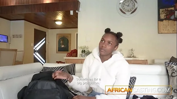 Pretty Ebony College Student Job Hunting in Fake Casting