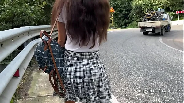 Babe flash her pussy on the public bus, I got excited and offered her to have sex on the beach