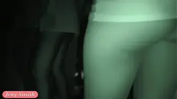 Jeny Smith goes in a club with simless transparent leggings. Teasing a stranger in public place