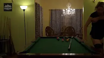 Hot MILF wife gets a hard handling on pool table. Huge tits rocking.