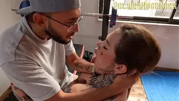 The new girl at the gym asks for my help, but when she sees my erection she sucks me to help me