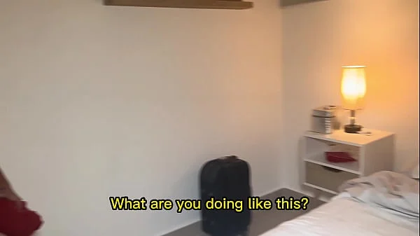 Step Mom And Step Son Share a Bed In A Hotel Room. English subtitles