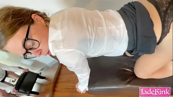 Secretary desperate for a bonus lets boss creampie her.