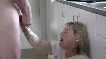 NZ Master pisses and cums on his property as she sits on the cold floor