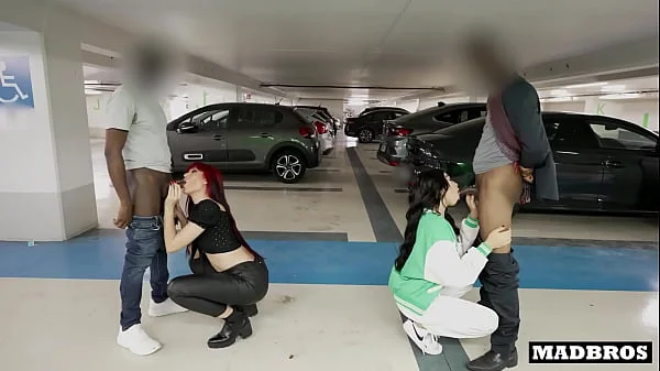 Two big ass Latina roommates fucked by two black guys in a public parking lot!!!