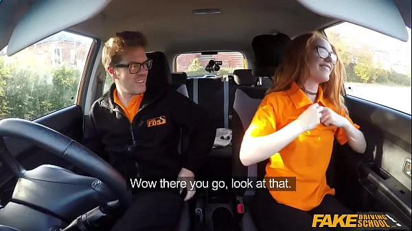Fake Driving Instructor fucks his cute ginger teen student in the car and gives her a creampie