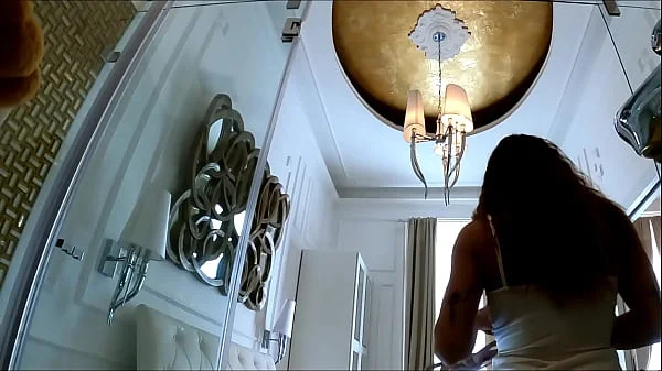 Hot Brunette Sexy Petite MILF comes home with a White Dress for Make up and changing Panties with a Thong