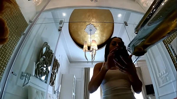 Hot Brunette Sexy Petite MILF comes home with a White Dress for Make up and changing Panties with a Thong