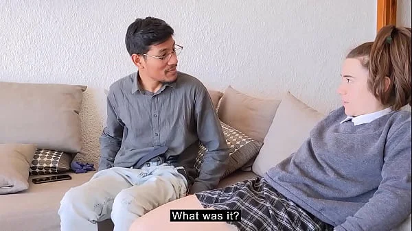 Stepfather calms down his angry stepdaughter.