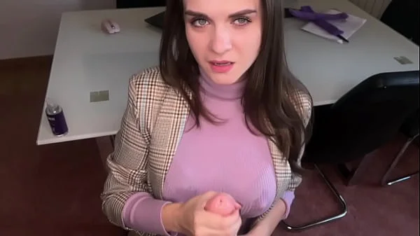 Hot Step Mother Seduces Step Son in the office, shows him milky nipples and Makes big cock Handjob