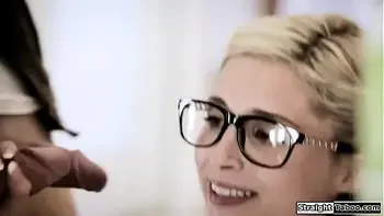 Virgin teen is blowbanged in front of bf