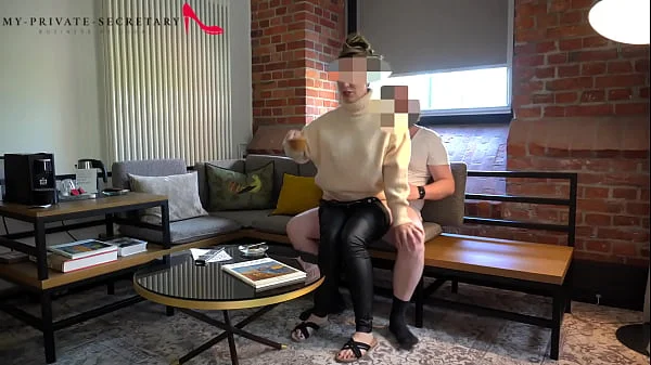 my private secretary in turtle neck pullover and tight leggings fucked on a business trip