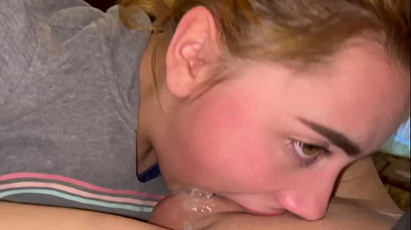 Blonde Babe Sloppy Deepthroat Dick to Cum In Mouth