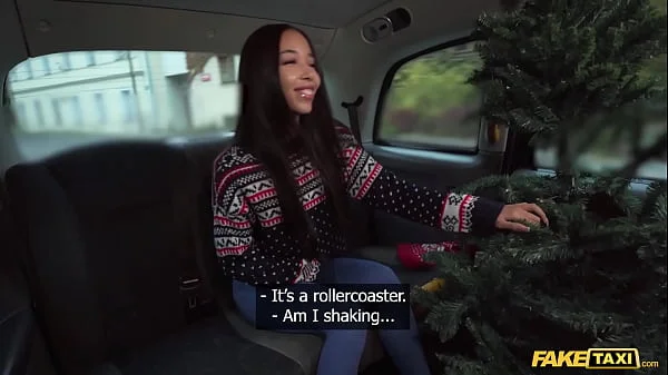 Fake Taxi Petite Asian Lia Lin hot POV blowjob and hardcore sex in her Christmas jumper