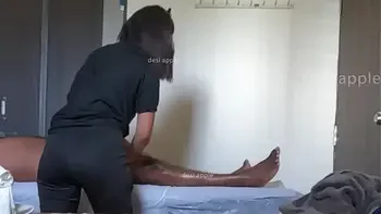 Jerking dick and flashing while taking body massage from a cute girl
