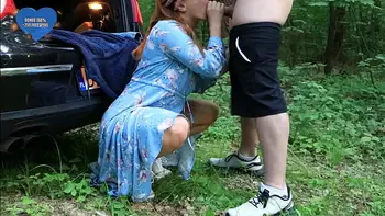 A beauty caught masturbating fucks a stranger right next to the car