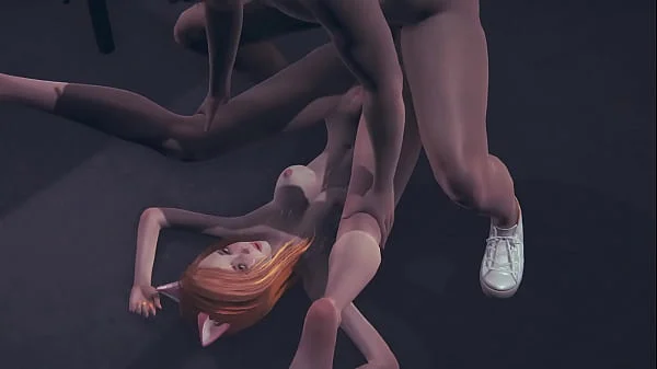 Hentai Uncensored - Two Kitty girls with two boys fucking - Japanese Asian Manga Anime Film Game Porn