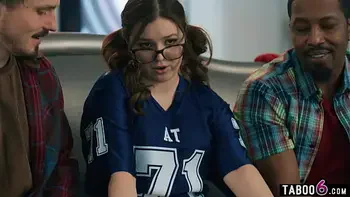 BBW stepdaughter Leana Lovings fucks stepdads friends during the game