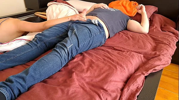 Wife puts on music and is shared in a trio with her husband without him noticing