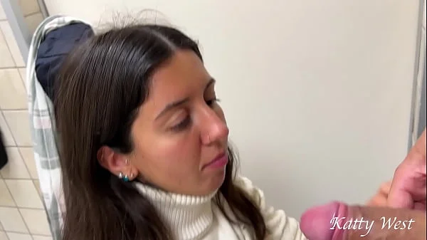 Real porn casting in a mall public toilet