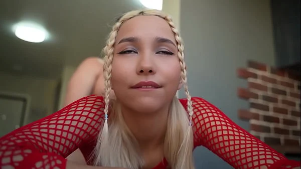 Hot blonde in red gets fucked hard