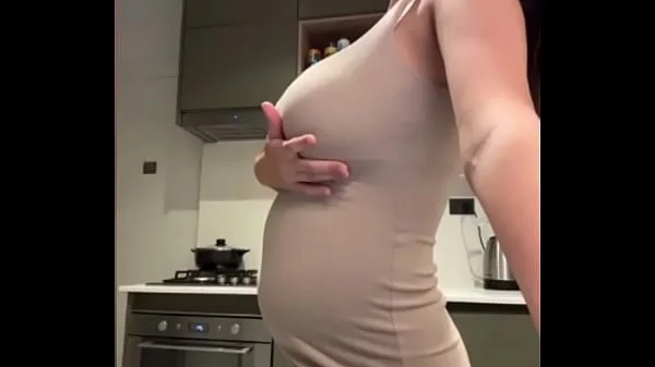 My stepmom with big milky tits fondles her pussy