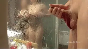 Stepmom came to his bathroom, he started jerking, she likes to watch. My pervert family.