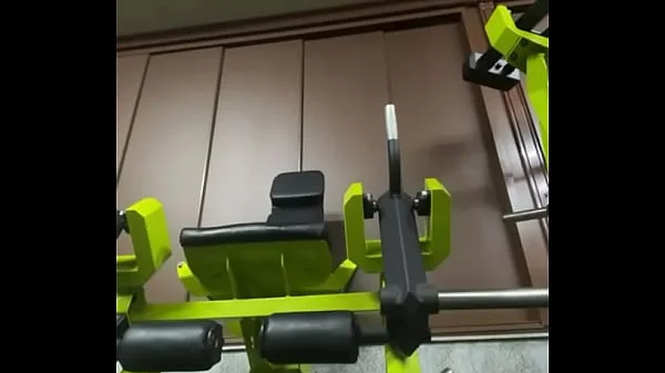 Gym girl training and play with herself