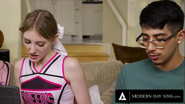 MODERN-DAY SINS - Popular Petite Virgin Cheerleader Melody Marks Loses Virginity To Nerd For A Bet