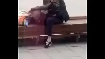 Stupid blonde gives blowjob in public