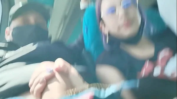 Blowjob and fucking with creampie in public service bus - BlakeProductions