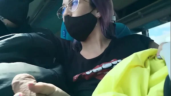 Blowjob and fucking with creampie in public service bus - BlakeProductions