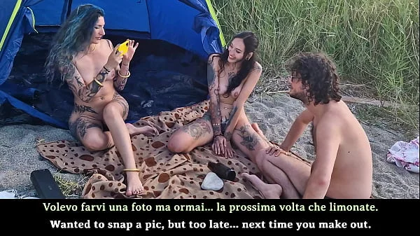 Spin the Bottle on the Beach – Unforgettable Holiday Sex with Two Stunning Girls - english subtitles