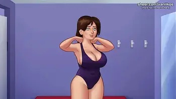 Summertime Saga [v21.0.0] | Big Boobs MILF Step Mom Gives Blowjob In Shower To 18yo Step Son. He Cums In Her Mouth And She Swallows | Cartoon Taboo Porn | Part #65