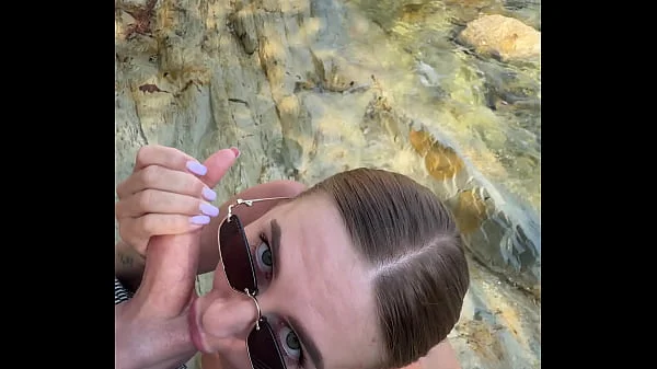 Best blowjob with cum on face and tits from a stranger on the beach