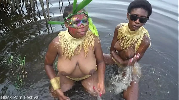 My 2 African zulu wives bathing in my village which tits do you like better