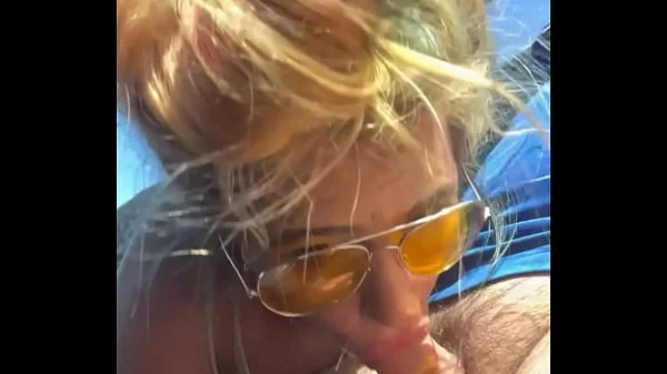 Cheating blonde whore sucks cock & takes a facial out in public during the middle of the day