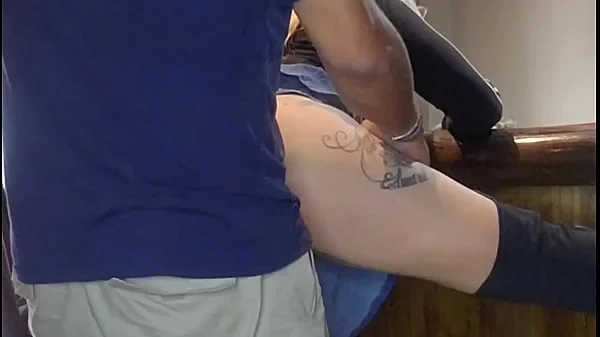 Qute blonde teen bends over for big dick