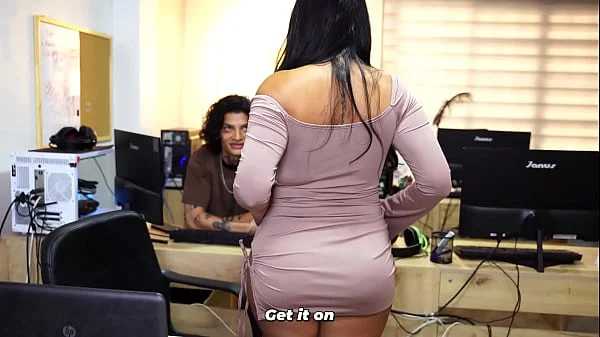 Big-assed brunette secretary offers her help to the boss's son in the office to get an advantage