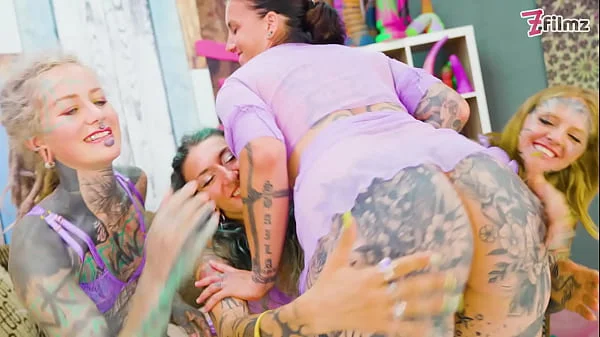 Lesbian Orgy – Anal & Squirt – Tattooed Girls Pleasuring Each Other’s Holes and Licking Pussy – ATM, Gapes, Squirting