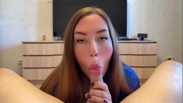 Hot brunette sucks big cock perfectly and gets cum in her mouth!