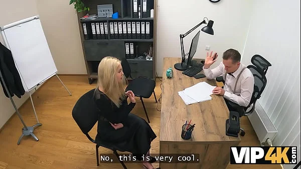 VIP4K. Teen blondie touched a cock for the first time...In the office