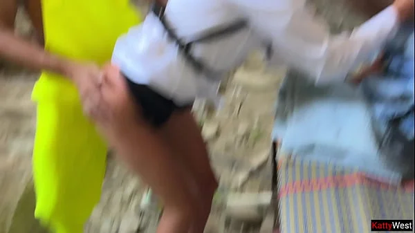 Gangbang in Abandoned House with Girl Realtor on High Heels