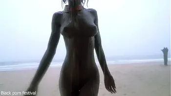 Skinny ebony village girl dancing naked in the rain with her perfect slim body