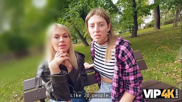 VIP4K. Gorgeous blonde with natural tits came to get a job and to fuck on a tabletop