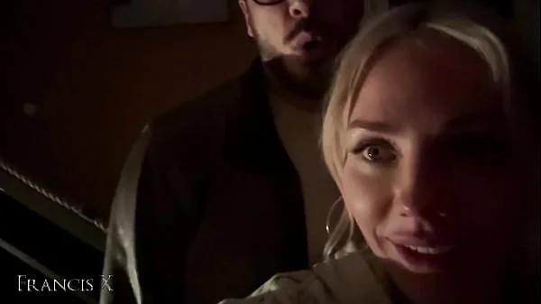Blonde friend sucks my cock in the elevator and gets fucked hard in the hotel room