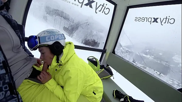 4K Public cumshot on mouth in ski lift Part 1, 2
